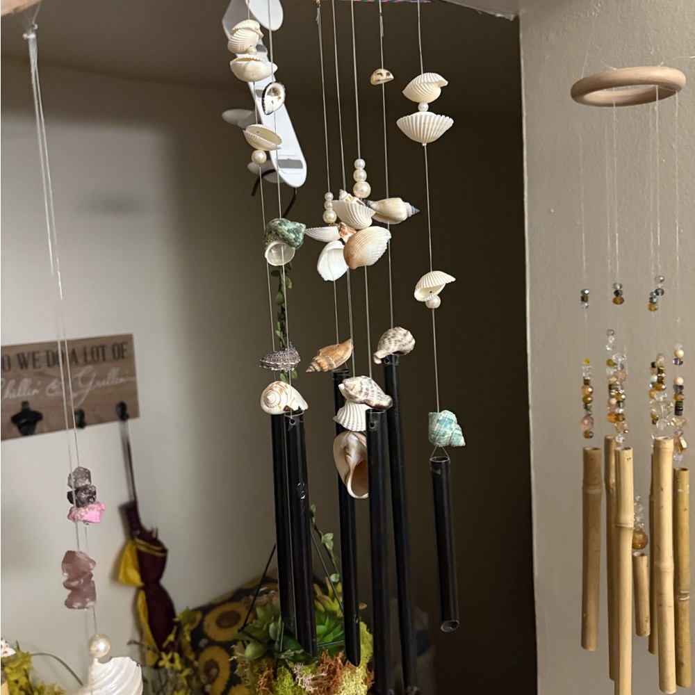 Seashell and Black Tube Wind Chime
